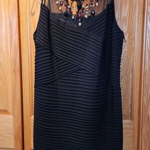 dressbarn Black Textured Midi Dress with Beaded Neckline